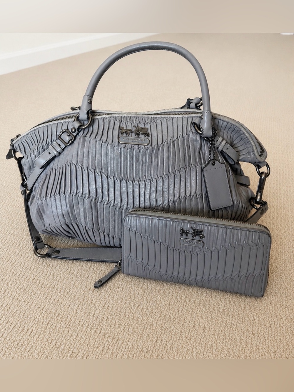 COACH PLEATED LEATHER SATCHEL AND FULL SIZE WALLET